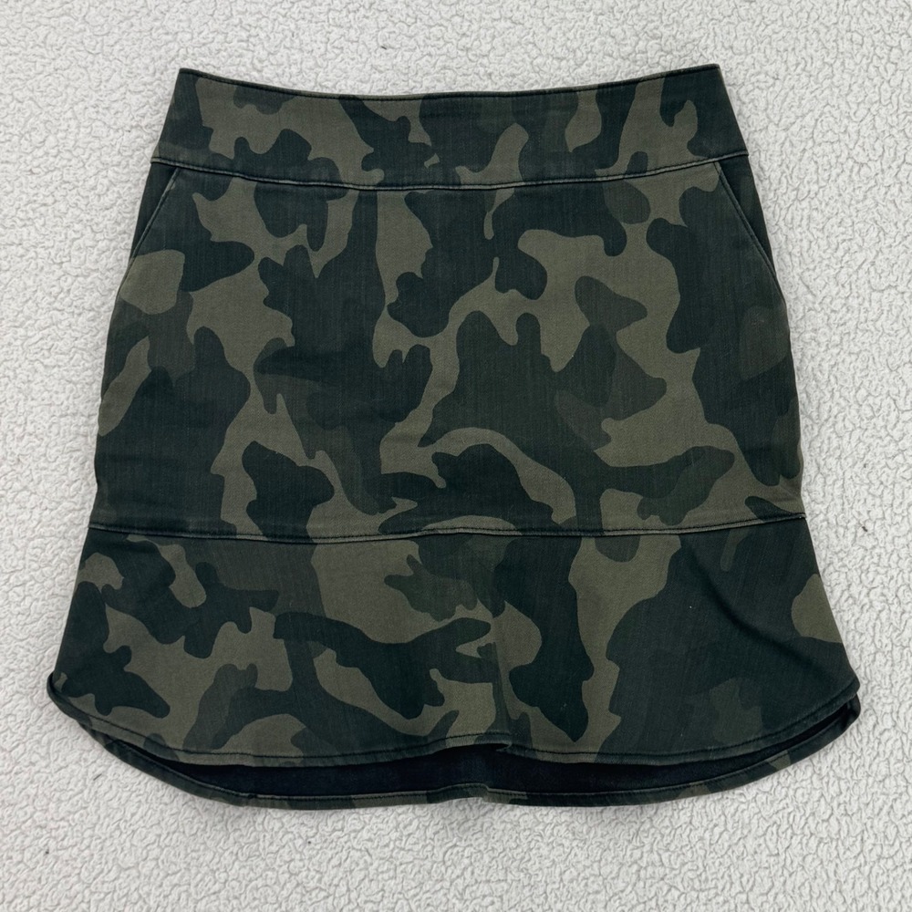 White House Black Market Camo Flounce Mini Skirt Women Size 4 Green Camouflage